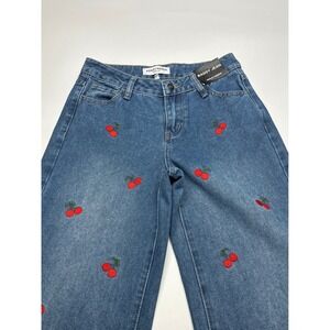 Ashley Mason Baggy Jeans Premium Cherry Embroidered Denim‎ Womens